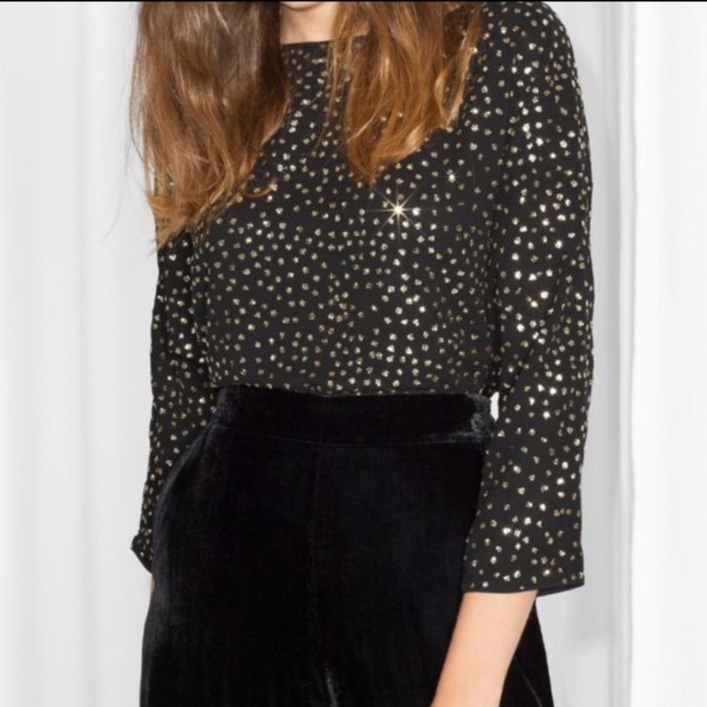& Other Stories Black Blouse w/ Gold Glitter Dots